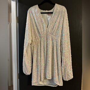 Show Me Your MuMu| Kidman Mini Dress | Sequin V-Neck Long Sleeve Dress